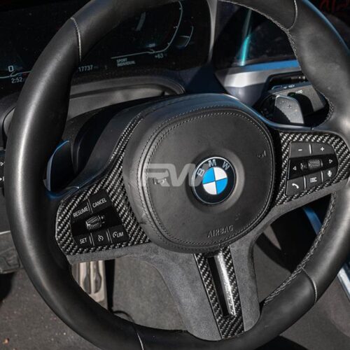 Alternative view of RW Carbon BMW G20 Carbon Fiber Alcantara Steering Wheel Trim