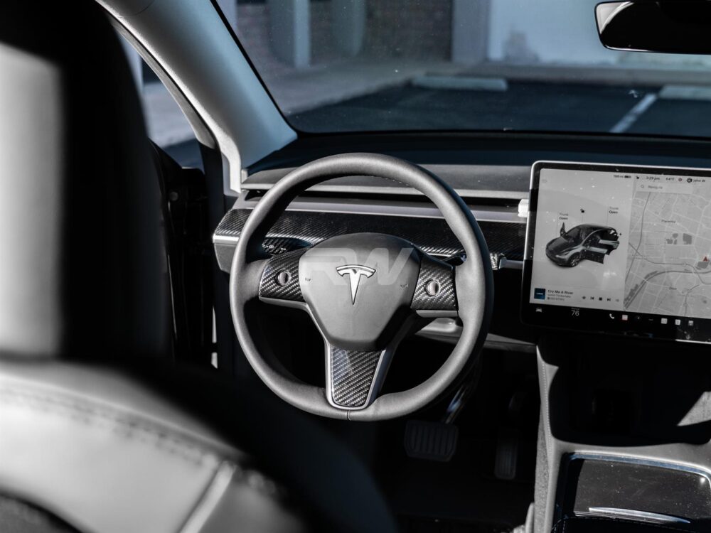 RW Carbon Tesla Model 3 _ Y Carbon Fiber Steering Wheel Trim - Image 3