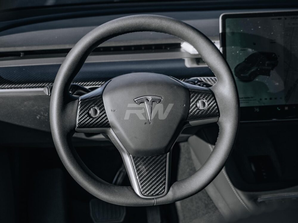 RW Carbon Tesla Model 3 _ Y Carbon Fiber Steering Wheel Trim - Image 4