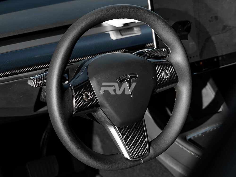 RW Carbon Tesla Model 3 _ Y Carbon Fiber Steering Wheel Trim - Image 6